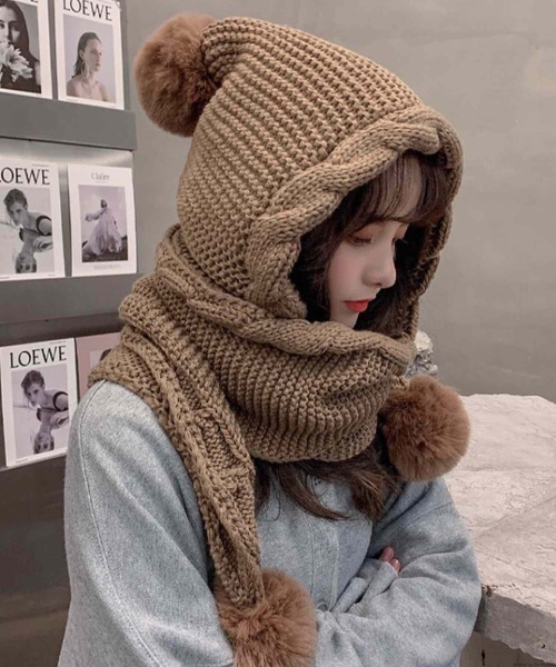 TONE SELECT GOODS(トーンセレクトグッズ)の「pur chouchou/ニット バラクラバ マフラー P4522(マフラー・レディース・ブラウン/ブラック・FREE)」の2枚目の写真