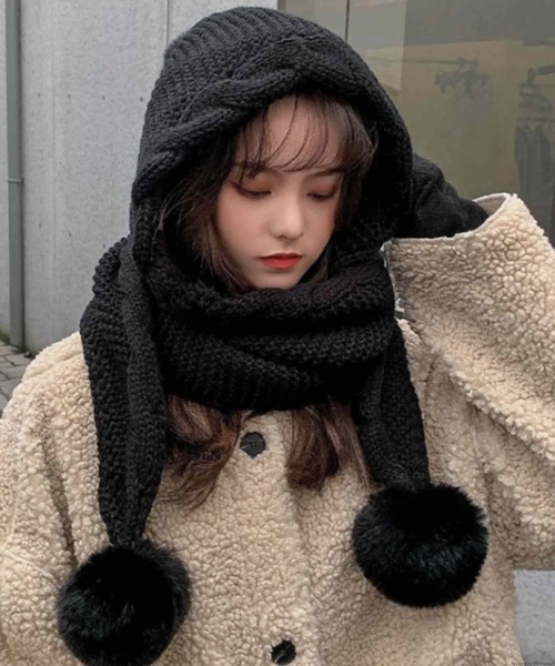 TONE SELECT GOODS(トーンセレクトグッズ)の「pur chouchou/ニット バラクラバ マフラー P4522(マフラー・レディース・ブラウン/ブラック・FREE)」の1枚目の写真