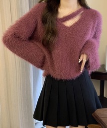 ネックデザインシャギーニット