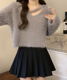 ネックデザインシャギーニット