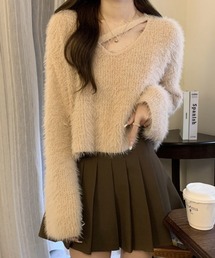 ネックデザインシャギーニット