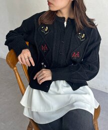 花刺繍ケーブルカーディガン