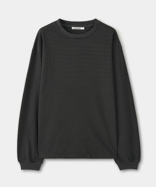 EXCONTAINER(エックスコンテナ)の「ヴィンテージピグメントストライプロングスリーブ(チャコール)(Tシャツ/カットソー・メンズ・その他・MEDIUM/LARGE/X-LARGE)」の1枚目の写真