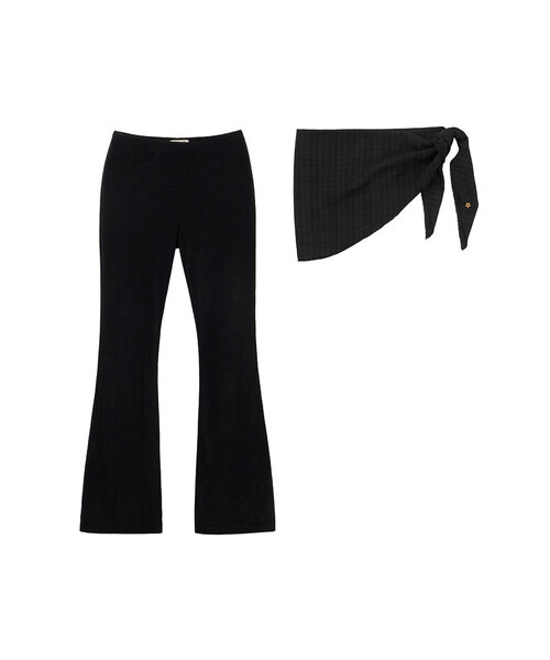 MUWM(ムウム)の「フレアバンディングパンツ&モジュラーショールセット Flare Banding Pants & Modular Shawl Set (ブラック)(その他パンツ・レディース・ブラック・OS)」の1枚目の写真