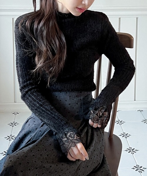 セール】【着用動画あり！】レースハイネック ソフトニット（ニット