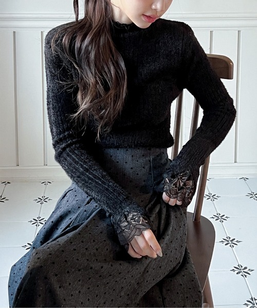 着用動画あり！】レースハイネック ソフトニット（ニット/セーター