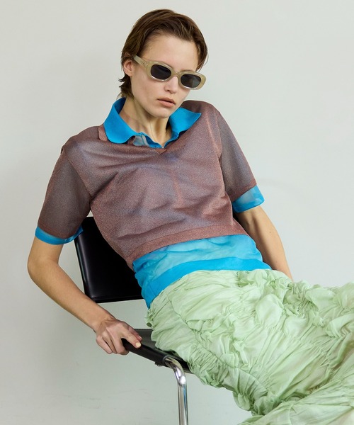 Layered Sheer Knit Polo/レイヤードシアーニットポロ
