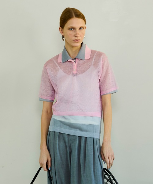 MAISON SPECIAL(メゾンスペシャル)の「Layered Sheer Knit Polo/レイヤードシアーニットポロ(ポロシャツ・レディース・ブラウン/ピンク/オレンジ・FREE)」の2枚目の写真