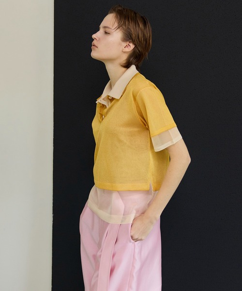 MAISON SPECIAL(メゾンスペシャル)の「Layered Sheer Knit Polo/レイヤードシアーニットポロ(ポロシャツ・レディース・ブラウン/ピンク/オレンジ・FREE)」の7枚目の写真
