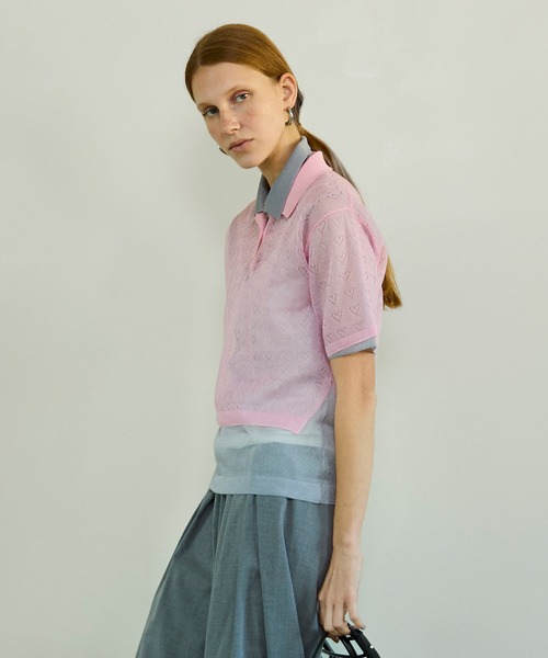 MAISON SPECIAL(メゾンスペシャル)の「Layered Sheer Knit Polo/レイヤードシアーニットポロ(ポロシャツ・レディース・ブラウン/ピンク/オレンジ・FREE)」の18枚目の写真