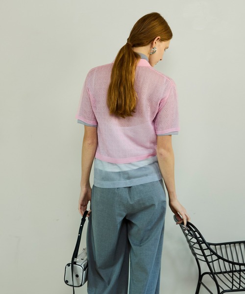 MAISON SPECIAL(メゾンスペシャル)の「Layered Sheer Knit Polo/レイヤードシアーニットポロ(ポロシャツ・レディース・ブラウン/ピンク/オレンジ・FREE)」の19枚目の写真