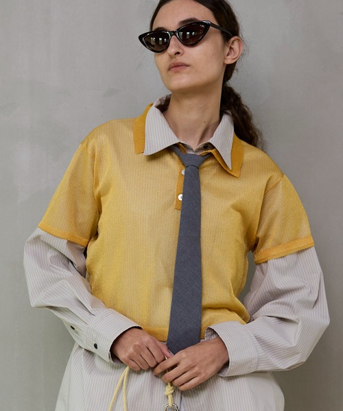 MAISON SPECIAL(メゾンスペシャル)の「Layered Sheer Knit Polo/レイヤードシアーニットポロ(ポロシャツ・レディース・ブラウン/ピンク/オレンジ・FREE)」の14枚目の写真