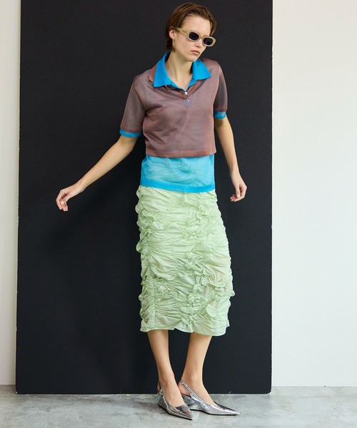 MAISON SPECIAL(メゾンスペシャル)の「Layered Sheer Knit Polo/レイヤードシアーニットポロ(ポロシャツ・レディース・ブラウン/ピンク/オレンジ・FREE)」の20枚目の写真