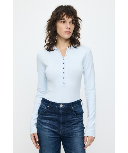 MOUSSY(マウジー)の「WITH COLLAR KNIT ボディースーツ(Tシャツ/カットソー・レディース・ブラック/ライトブルー・FREE)」の7枚目の写真