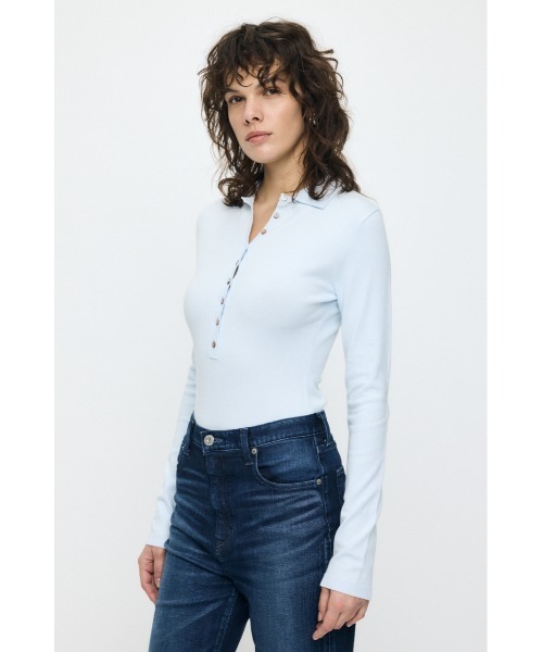 MOUSSY(マウジー)の「WITH COLLAR KNIT ボディースーツ(Tシャツ/カットソー・レディース・ブラック/ライトブルー・FREE)」の8枚目の写真
