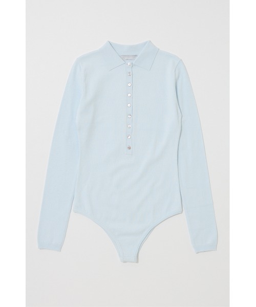 MOUSSY(マウジー)の「WITH COLLAR KNIT ボディースーツ(Tシャツ/カットソー・レディース・ブラック/ライトブルー・FREE)」の9枚目の写真
