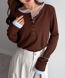 【26AW新色追加】レイヤードヘンリーネックリブTシャツ