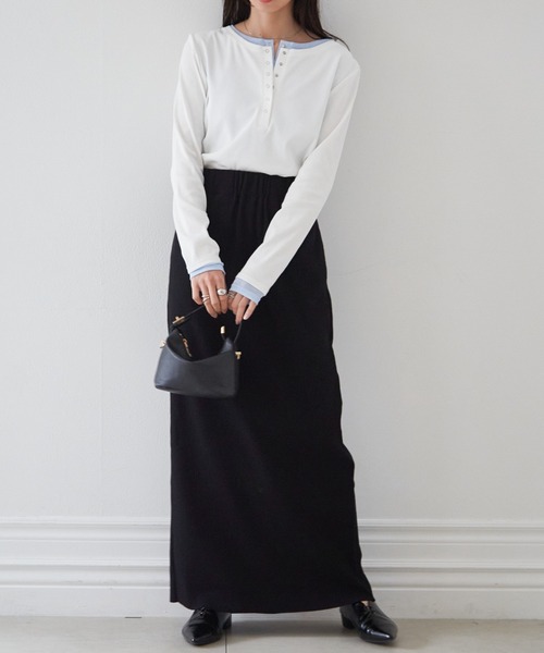 RANAN（ラナン）の「レイヤードヘンリーネックリブＴシャツ（Tシャツ/カットソー・レディース・グレー/ブラック/ホワイト/ネイビー・L/LL/M）」の12枚目の写真