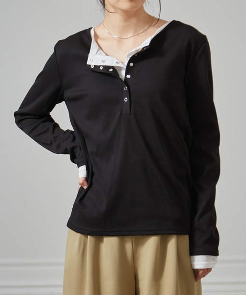 RANAN（ラナン）の「レイヤードヘンリーネックリブＴシャツ（Tシャツ/カットソー・レディース・グレー/ブラック/ホワイト/ネイビー・L/LL/M）」の14枚目の写真