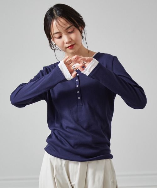 RANAN（ラナン）の「レイヤードヘンリーネックリブＴシャツ（Tシャツ/カットソー・レディース・グレー/ブラック/ホワイト/ネイビー・L/LL/M）」の19枚目の写真