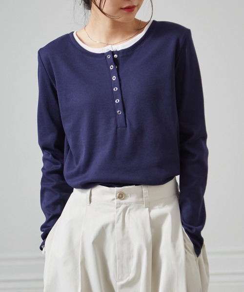 RANAN（ラナン）の「レイヤードヘンリーネックリブＴシャツ（Tシャツ/カットソー・レディース・グレー/ブラック/ホワイト/ネイビー・L/LL/M）」の20枚目の写真