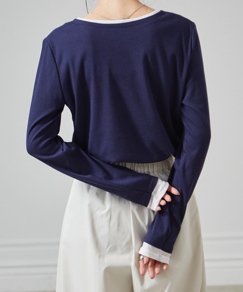 RANAN（ラナン）の「レイヤードヘンリーネックリブＴシャツ（Tシャツ/カットソー・レディース・グレー/ブラック/ホワイト/ネイビー・L/LL/M）」の22枚目の写真