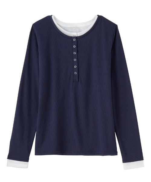 RANAN(ラナン)の「【26AW新色追加】レイヤードヘンリーネックリブTシャツ(Tシャツ/カットソー・レディース・グレー/ブラック/ホワイト/ネイビー・L/LL/M)」の19枚目の写真
