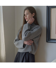 Turtleneck Crop Knit Pullover - GREY