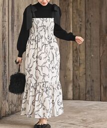 rps | リボン柄プリントシャーリング肩リボンワンピース(ワンピース)