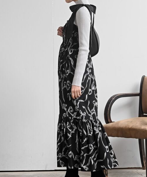 rps（アールピーエス）の「リボン柄プリントシャーリング肩リボンワンピース（ワンピース・レディース・オフホワイト/ブラック・フリー）」の13枚目の写真