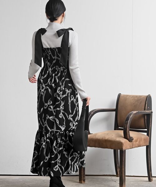 rps（アールピーエス）の「リボン柄プリントシャーリング肩リボンワンピース（ワンピース・レディース・オフホワイト/ブラック・フリー）」の14枚目の写真