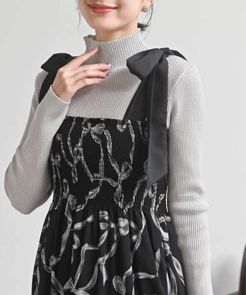 rps（アールピーエス）の「リボン柄プリントシャーリング肩リボンワンピース（ワンピース・レディース・オフホワイト/ブラック・フリー）」の16枚目の写真