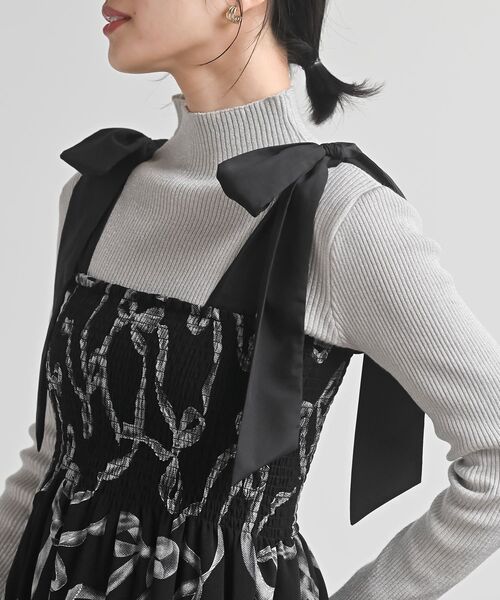 rps（アールピーエス）の「リボン柄プリントシャーリング肩リボンワンピース（ワンピース・レディース・オフホワイト/ブラック・フリー）」の17枚目の写真