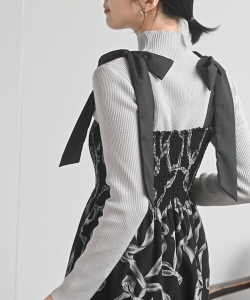 rps（アールピーエス）の「リボン柄プリントシャーリング肩リボンワンピース（ワンピース・レディース・オフホワイト/ブラック・フリー）」の18枚目の写真