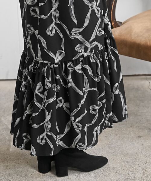 rps（アールピーエス）の「リボン柄プリントシャーリング肩リボンワンピース（ワンピース・レディース・オフホワイト/ブラック・フリー）」の20枚目の写真