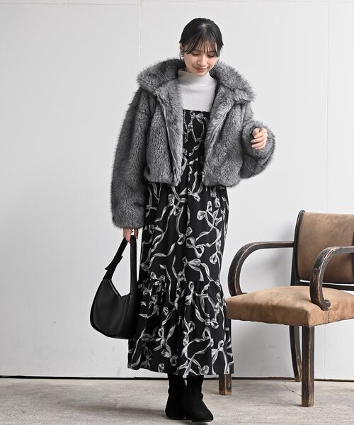 rps（アールピーエス）の「リボン柄プリントシャーリング肩リボンワンピース（ワンピース・レディース・オフホワイト/ブラック・フリー）」の21枚目の写真