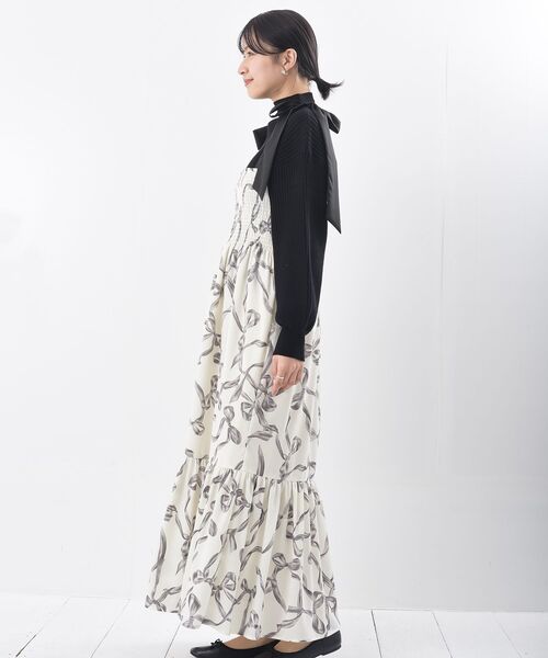 rps（アールピーエス）の「リボン柄プリントシャーリング肩リボンワンピース（ワンピース・レディース・オフホワイト/ブラック・フリー）」の22枚目の写真
