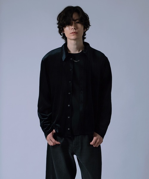 improves（インプローブス）の「【Unisex】ベロア素材 ショート シャツ カーディガン（シャツ/ブラウス・メンズ・ブラック/オフホワイト/ダークブラウン・MEDIUM/LARGE）」の16枚目の写真