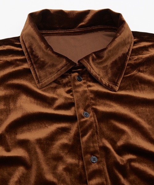 improves（インプローブス）の「【Unisex】ベロア素材 ショート シャツ カーディガン（シャツ/ブラウス・メンズ・ブラック/オフホワイト/ダークブラウン・MEDIUM/LARGE）」の5枚目の写真