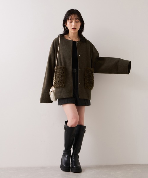 VIS（ビス）の「【WEB限定】ボアポケットノーカラーコート（その他アウター・レディース・キナリ/ダークブラウン/チャコールグレー・FREE）」の8枚目の写真