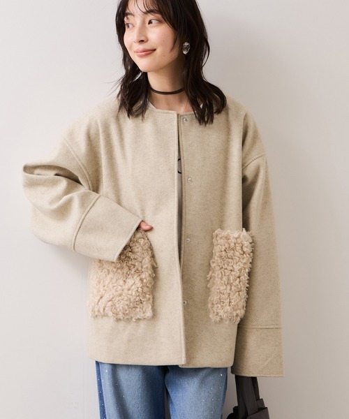 VIS（ビス）の「【WEB限定】ボアポケットノーカラーコート（その他アウター・レディース・キナリ/ダークブラウン/チャコールグレー・FREE）」の10枚目の写真