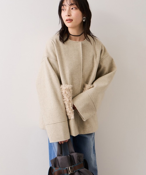 VIS（ビス）の「【WEB限定】ボアポケットノーカラーコート（その他アウター・レディース・キナリ/ダークブラウン/チャコールグレー・FREE）」の15枚目の写真