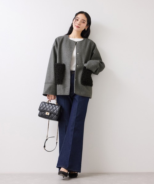 VIS（ビス）の「【WEB限定】ボアポケットノーカラーコート（その他アウター・レディース・キナリ/ダークブラウン/チャコールグレー・FREE）」の21枚目の写真