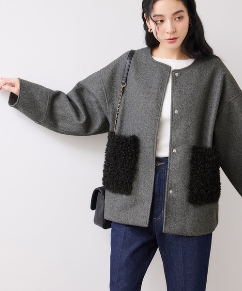 VIS（ビス）の「【WEB限定】ボアポケットノーカラーコート（その他アウター・レディース・キナリ/ダークブラウン/チャコールグレー・FREE）」の18枚目の写真