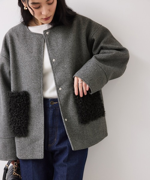 VIS（ビス）の「【WEB限定】ボアポケットノーカラーコート（その他アウター・レディース・キナリ/ダークブラウン/チャコールグレー・FREE）」の19枚目の写真