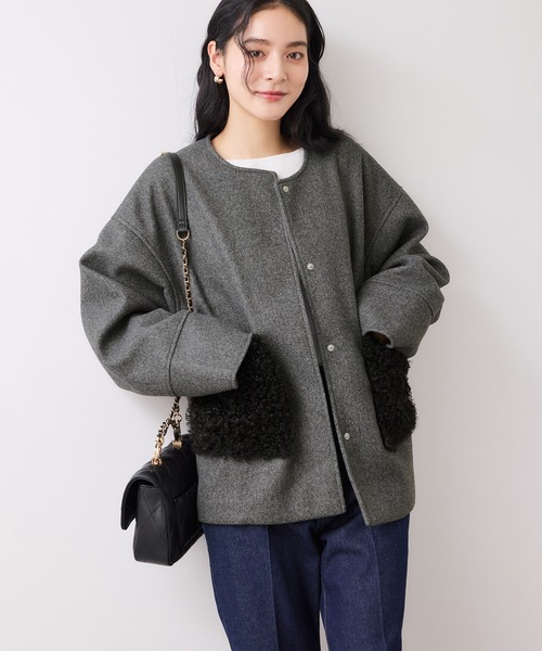 VIS（ビス）の「【WEB限定】ボアポケットノーカラーコート（その他アウター・レディース・キナリ/ダークブラウン/チャコールグレー・FREE）」の20枚目の写真