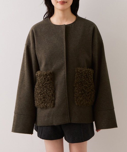 VIS（ビス）の「【WEB限定】ボアポケットノーカラーコート（その他アウター・レディース・キナリ/ダークブラウン/チャコールグレー・FREE）」の22枚目の写真