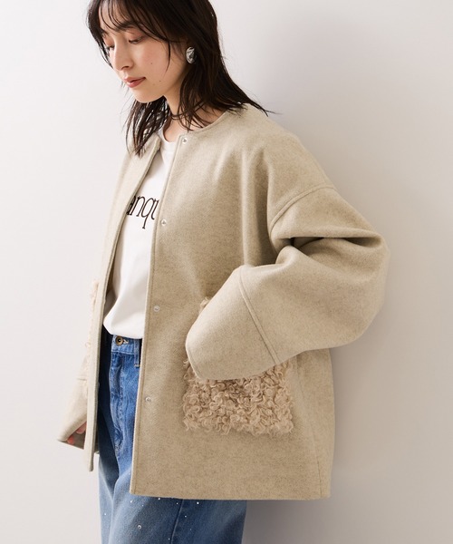 VIS（ビス）の「【WEB限定】ボアポケットノーカラーコート（その他アウター・レディース・キナリ/ダークブラウン/チャコールグレー・FREE）」の14枚目の写真