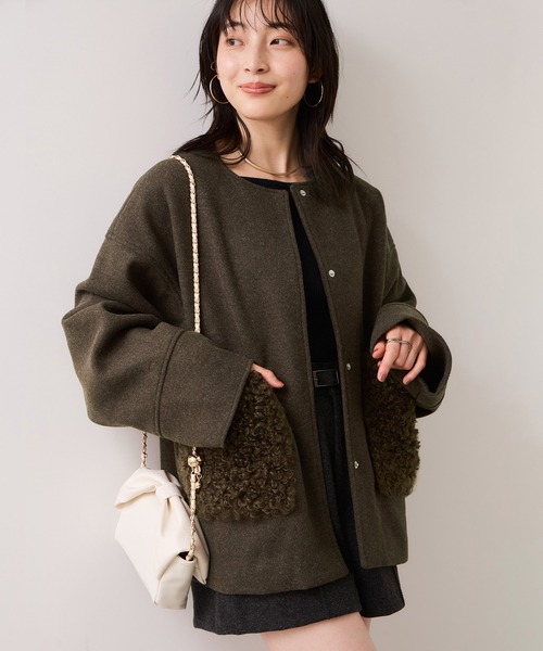 VIS（ビス）の「【WEB限定】ボアポケットノーカラーコート（その他アウター・レディース・キナリ/ダークブラウン/チャコールグレー・FREE）」の6枚目の写真