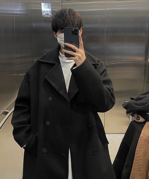 セール】メルトンタッチ無地ダブルチェスターコート（チェスターコート